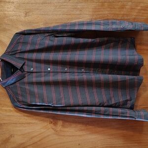 BOSS Hugo Boss Slim Fit Button-Up Shirt Charcoal Pink Stripe w/ Sheen Cotton XL